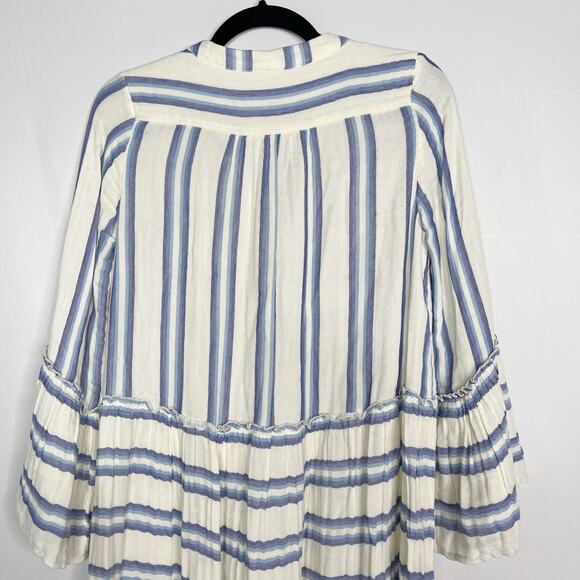 Faherty Small Cream Blue Striped Dream Cotton Gauze Vidi Midi Dress Long Sleeve - Picture 8 of 15